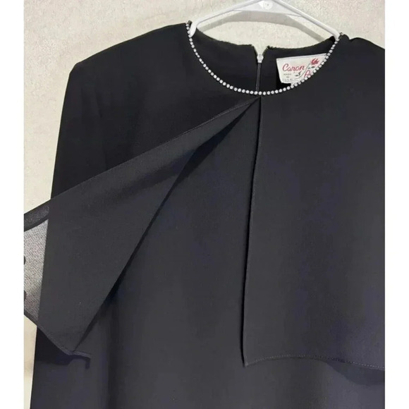 VINTAGE CARON PETITE CHICAGO Black Rhinestone Shift Dress Sz 8P Office Work 80’s - Picture 5 of 11